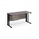 Maestro 25 straight desk 1400mm x 600mm with 2 drawer pedestal - black cable managed leg frame leg, grey oak top MCM614P2KGO