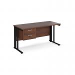 Maestro 25 straight desk 1400mm x 600mm with 2 drawer pedestal - black cable managed leg frame, walnut top MCM614P2KW