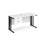 Maestro 25 straight desk 1400mm x 600mm with 2 drawer pedestal - black cable managed leg frame, white top MCM614P2KWH