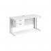 Maestro 25 straight desk 1400mm x 600mm with 2 drawer pedestal - white cable managed leg frame, white top MCM614P2WHWH