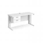 Maestro 25 straight desk 1400mm x 600mm with 2 drawer pedestal - white cable managed leg frame, white top MCM614P2WHWH