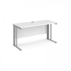 Maestro 25 straight desk 1400mm x 600mm - silver cable managed leg