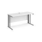 Maestro 25 straight desk 1400mm x 600mm - silver cable managed leg frame and white top