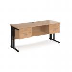 Maestro 25 straight desk 1600mm x 600mm with two x 2 drawer pedestals - black cable managed leg frame, beech top MCM616P22KB