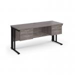 Maestro 25 straight desk 1600mm x 600mm with two x 2 drawer pedestals - black cable managed leg frame leg, grey oak top MCM616P22KGO