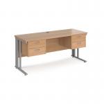 Maestro 25 straight desk 1600mm x 600mm with two x 2 drawer pedestals - silver cable managed leg frame, beech top MCM616P22SB