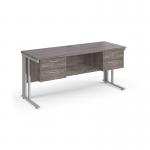 Maestro 25 straight desk 1600mm x 600mm with two x 2 drawer pedestals - silver cable managed leg frame leg, grey oak top MCM616P22SGO