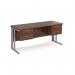 Maestro 25 straight desk 1600mm x 600mm with two x 2 drawer pedestals - silver cable managed leg frame, walnut top MCM616P22SW