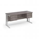 Maestro 25 straight desk 1600mm x 600mm with two x 2 drawer pedestals - white cable managed leg frame leg, grey oak top MCM616P22WHGO