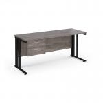 Maestro 25 straight desk 1600mm x 600mm with 2 drawer pedestal - black cable managed leg frame leg, grey oak top MCM616P2KGO