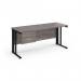 Maestro 25 straight desk 1600mm x 600mm with 2 drawer pedestal - black cable managed leg frame leg and grey oak top