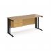 Maestro 25 straight desk 1600mm x 600mm with 2 drawer pedestal - black cable managed leg frame, oak top MCM616P2KO