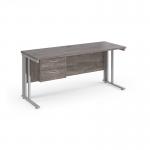 Maestro 25 straight desk 1600mm x 600mm with 2 drawer pedestal - silver cable managed leg frame leg, grey oak top MCM616P2SGO