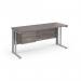 Maestro 25 straight desk 1600mm x 600mm with 2 drawer pedestal - silver cable managed leg frame leg and grey oak top