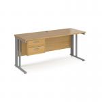 Maestro 25 straight desk 1600mm x 600mm with 2 drawer pedestal - silver cable managed leg frame, oak top MCM616P2SO