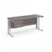 Maestro 25 straight desk 1600mm x 600mm with 2 drawer pedestal - white cable managed leg frame leg and grey oak top