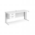 Maestro 25 straight desk 1600mm x 600mm with 2 drawer pedestal - white cable managed leg frame, white top MCM616P2WHWH