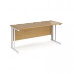 Maestro 25 straight desk 1600mm x 600mm - white cable managed leg frame and oak top