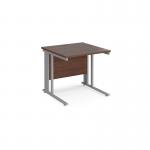 Maestro 25 straight desk 800mm x 800mm - silver cable managed leg frame and walnut top