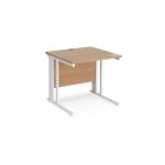 Maestro 25 straight desk 800mm x 800mm - white cable managed leg frame and beech top