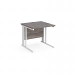 Maestro 25 straight desk 800mm x 800mm - white cable managed leg frame and grey oak top