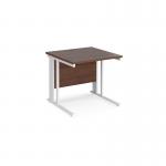 Maestro 25 straight desk 800mm x 800mm - white cable managed leg frame and walnut top