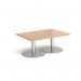 Monza rectangular coffee table with flat round brushed steel bases 1200mm x 800mm - beech MCR1200-BS-B