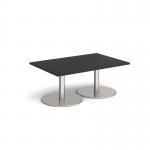 Monza rectangular coffee table with flat round brushed steel bases 1200mm x 800mm - Black MCR1200-BS-BK