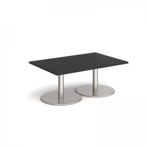 Monza rectangular coffee table with flat round brushed steel bases
