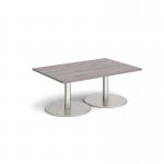 Monza rectangular coffee table with flat round brushed steel bases 1200mm x 800mm - grey oak MCR1200-BS-GO
