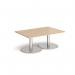 Monza rectangular coffee table with flat round brushed steel bases 1200mm x 800mm - kendal oak MCR1200-BS-KO