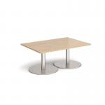 Monza rectangular coffee table with flat round brushed steel bases 1200mm x 800mm - kendal oak MCR1200-BS-KO