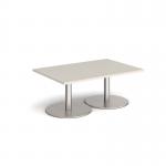Monza rectangular coffee table with flat round brushed steel bases 1200mm x 800mm - Light Grey MCR1200-BS-LG