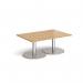 Monza rectangular coffee table with flat round brushed steel bases 1200mm x 800mm - oak MCR1200-BS-O