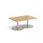 Monza rectangular coffee table with flat round brushed steel bases 1200mm x 800mm - oak MCR1200-BS-O