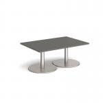 Monza rectangular coffee table with flat round brushed steel bases 1200mm x 800mm - Onyx Grey MCR1200-BS-OG