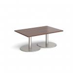 Monza rectangular coffee table with flat round brushed steel bases 1200mm x 800mm - walnut MCR1200-BS-W