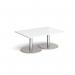 Monza rectangular coffee table with flat round brushed steel bases 1200mm x 800mm - white MCR1200-BS-WH