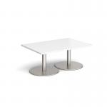 Monza rectangular coffee table with flat round brushed steel bases 1200mm x 800mm - white