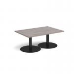 Monza rectangular coffee table with flat round black bases 1200mm x 800mm - grey oak MCR1200-K-GO