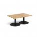 Monza rectangular coffee table with flat round black bases 1200mm x 800mm - oak MCR1200-K-O