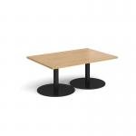 Monza rectangular coffee table with flat round black bases 1200mm x 800mm - oak MCR1200-K-O