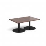 Monza rectangular coffee table with flat round black bases 1200mm x 800mm - walnut MCR1200-K-W