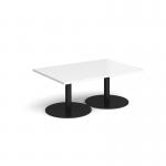 Monza rectangular coffee table with flat round black bases 1200mm x 800mm - white MCR1200-K-WH