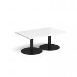 Monza rectangular coffee table with flat round black bases 1200mm x 800mm - white