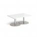 Monza rectangular coffee table with flat round white bases 1200mm x 800mm - made to order