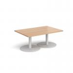 Monza rectangular coffee table with flat round white bases 1200mm x 800mm - beech MCR1200-WH-B