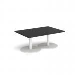 Monza rectangular coffee table with flat round white bases 1200mm x 800mm - Black MCR1200-WH-BK