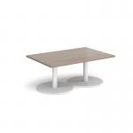 Monza rectangular coffee table with flat round white bases 1200mm x 800mm - barcelona walnut MCR1200-WH-BW
