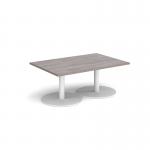 Monza rectangular coffee table with flat round white bases 1200mm x 800mm - grey oak MCR1200-WH-GO